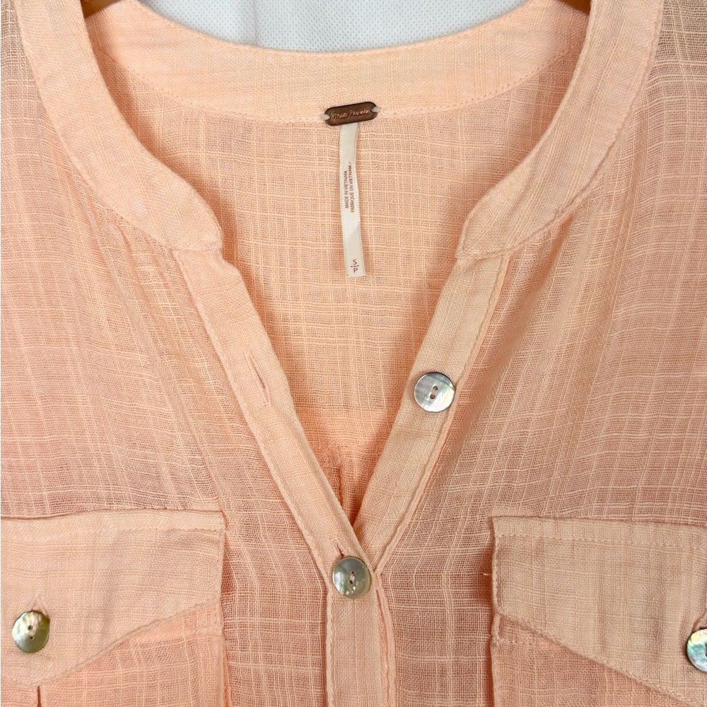 Free People Talk To Me Gazy Blouse Gauze Button Down Shirt Raw Hem Oversized - Picture 5 of 8